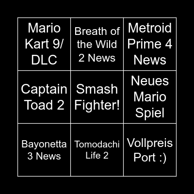 Nintendo E3 Bingo Card