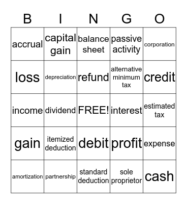 Accountant Bingo Card