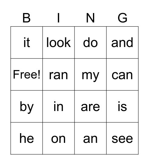 Sight Words Bingo Card