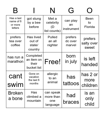 Untitled Bingo Card