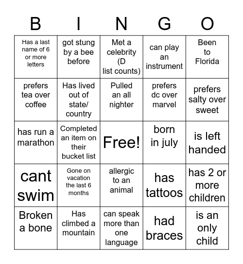 Untitled Bingo Card
