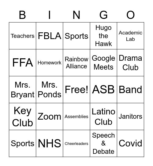 Hawks Bingo 2021 Bingo Card