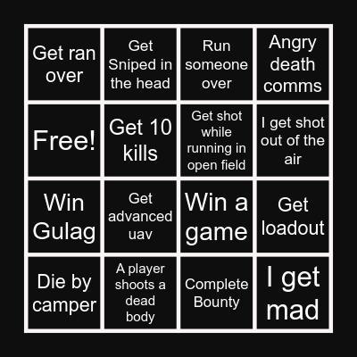 Warzone Bingo Card