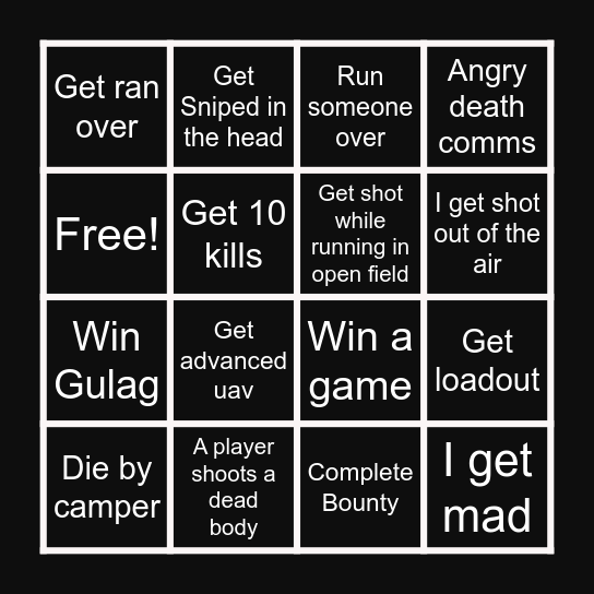 Warzone Bingo Card