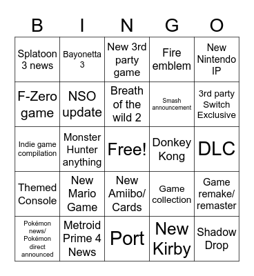 Nintendo Direct E3 Bingo Card