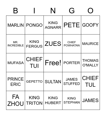 DISNEY FATHERS Bingo Card