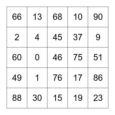 Les numeros Bingo Card