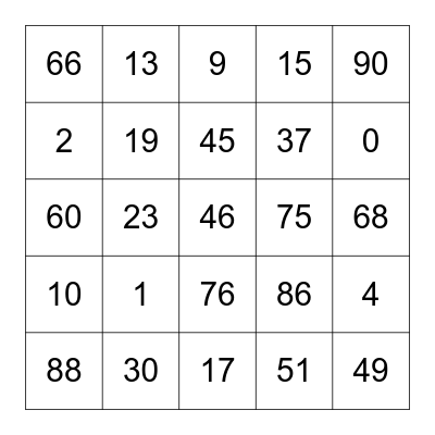 Les numeros Bingo Card