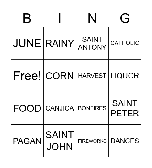 Saint John’s Festival Bingo Card