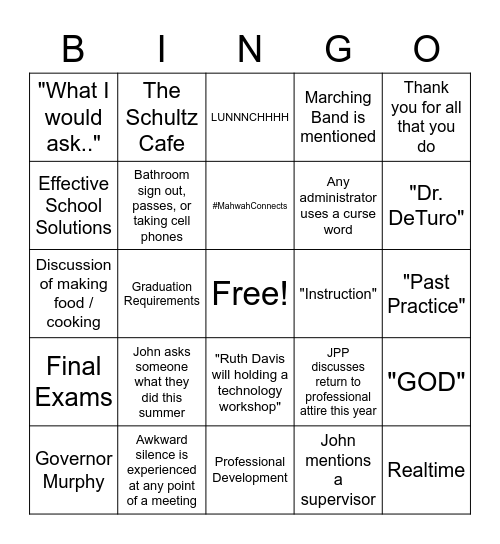Faculty Bingo Card