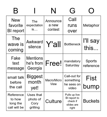 Danny Rubin Bingo Card