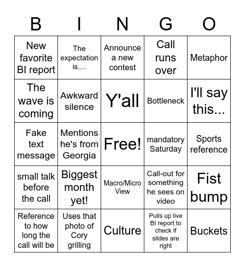 Danny Rubin Bingo Card