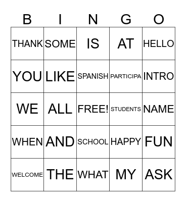 Wacky Word Bingo Card