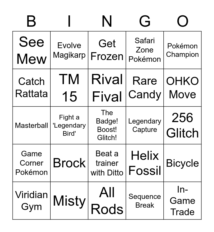 Pokémon Emerald Randomizer Bingo Card