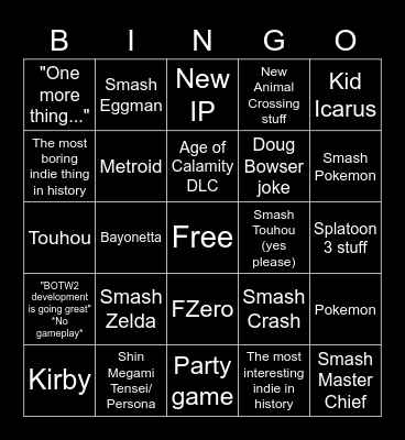 Nintendo E3 Bingo Card