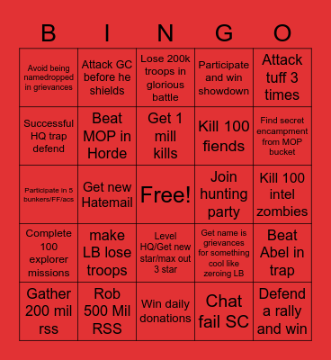 The Revolution Bingo Card