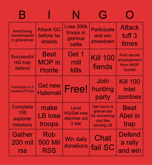 The Revolution Bingo Card