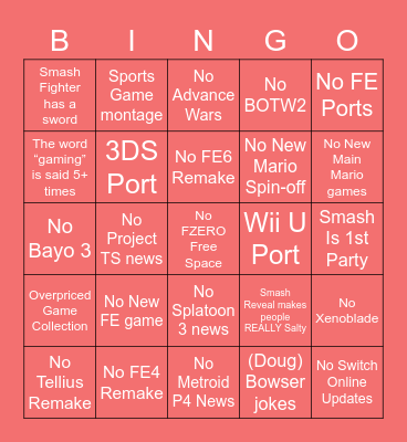 Nintendo e3 lol Bingo Card