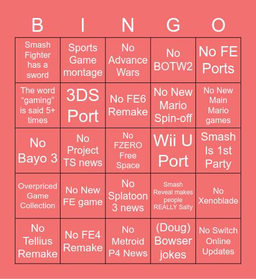 Nintendo e3 lol Bingo Card