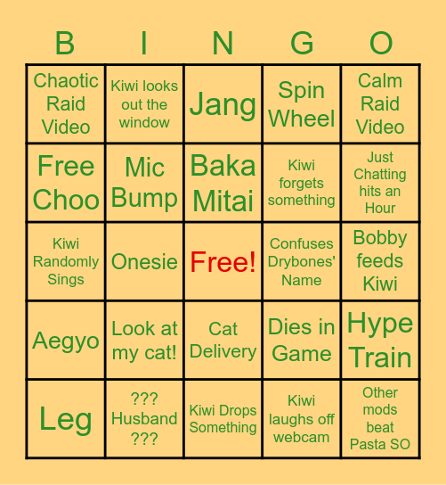 Kiwi Bingo Card