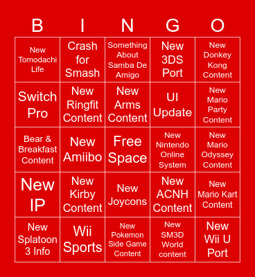 Nintendo Direct 2021 E3 Bingo Card