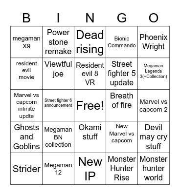 Capcom Bingo Card