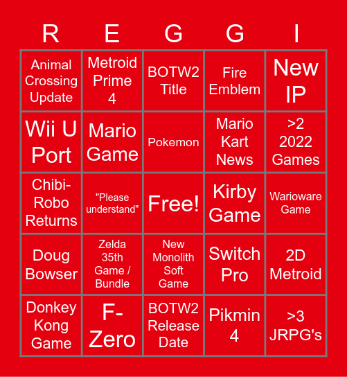 Nintendo E3 Bingo Card