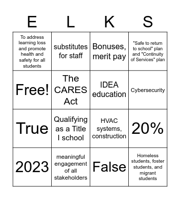 ESSER "FUN" Bingo Card