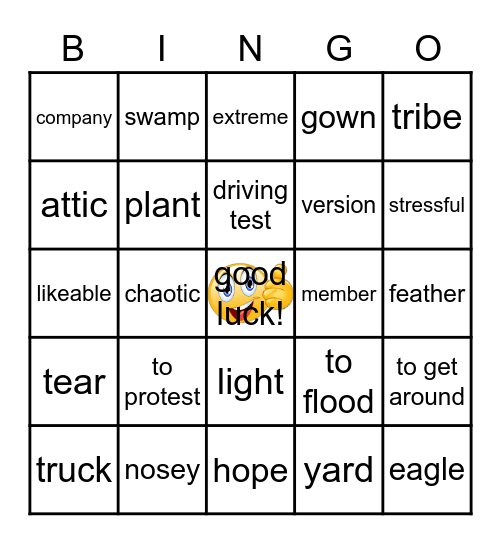 Vocab. Unit 4 Bingo Card
