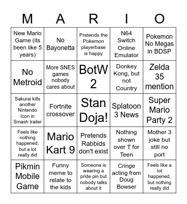 Nintendo's OnlyFans Bingo Card