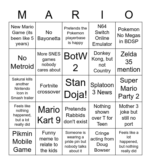 Nintendo's OnlyFans Bingo Card