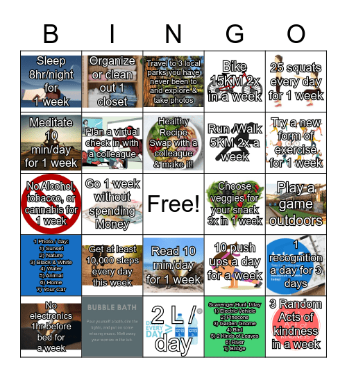 Self Care Bingo Challenge Bingo Card