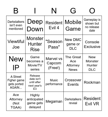 Capcom E3 2021 Bingo Card
