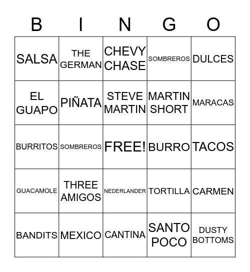 THREE AMIGOS Bingo Card