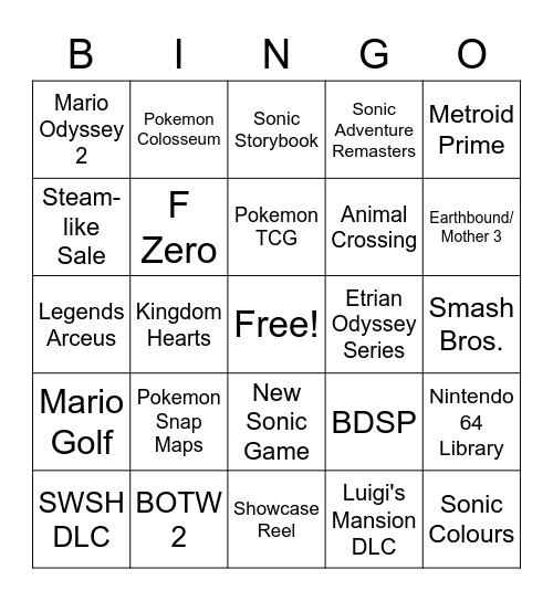 Nintendo E3 Bingo Card