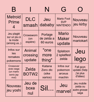 Nintendo Direct Bingo Card