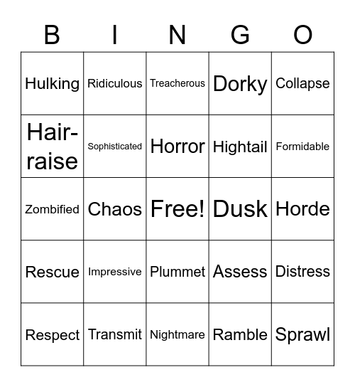Book words Bingo Card