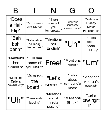 Christy Work Meeting Bingo Card