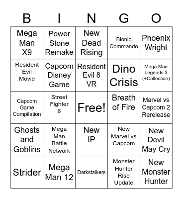 Capcom Bingo Card