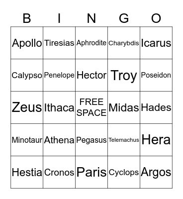 Mythology and The Odyssey  Bingo Card