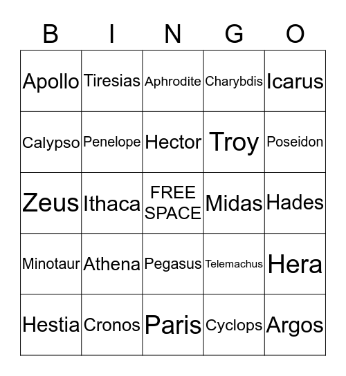 Mythology and The Odyssey  Bingo Card