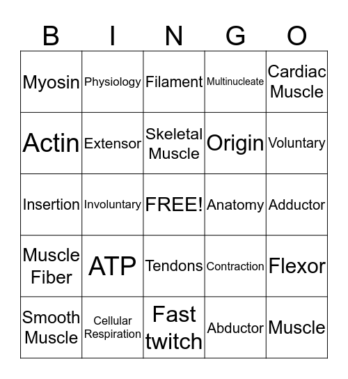 Muscle Bingo Card