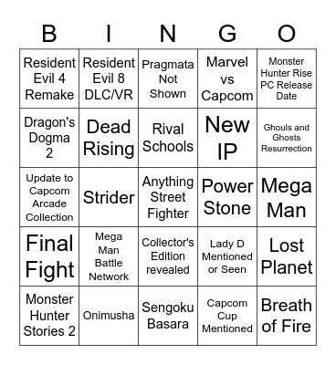 Capcom E3 Bingo Card