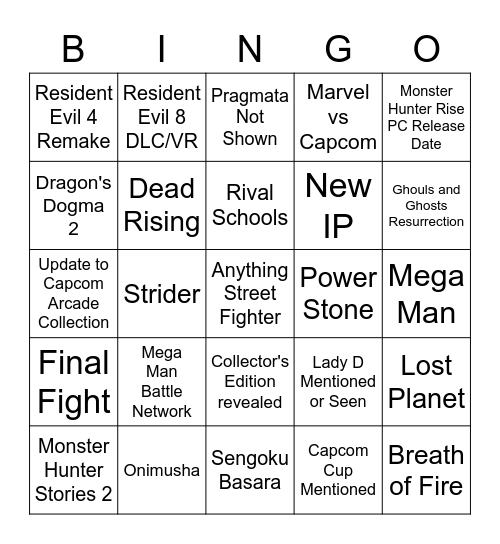 Capcom E3 Bingo Card