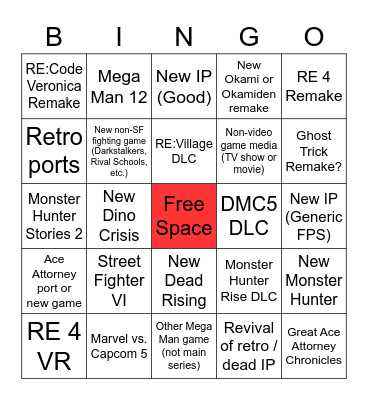 Capcom E3 Bingo Card