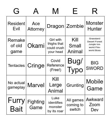 Capcom Bingo Card