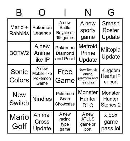 NintE3 Bingo Bongo 2021 Bingo Card