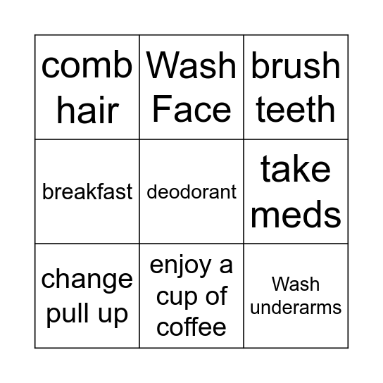 Morning Routine Bingo Card