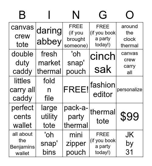 Thirty-One Bingo! Bingo Card