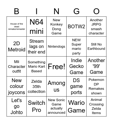 Nintendo E3 Bingo Card